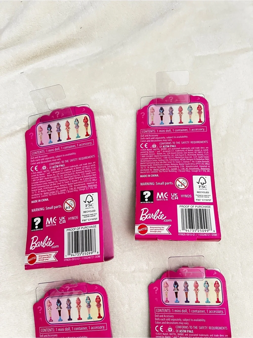 Lot of 4 Barbie Mini BarbieLand Pop Reveal Dolls, 1.5-inch Doll Ages 4+ Mattel